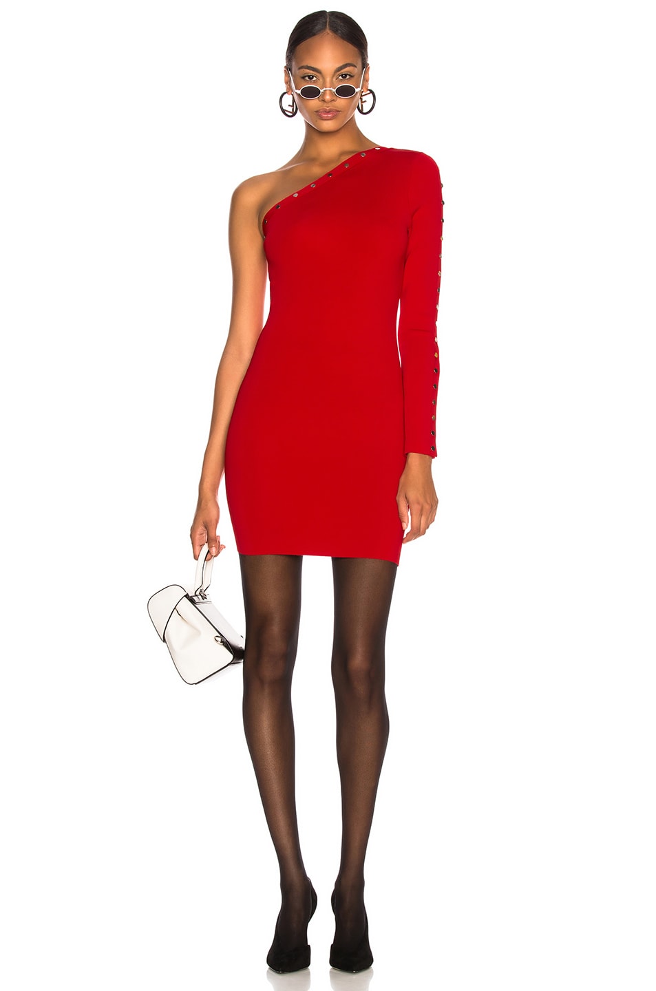 Image 1 of Alexander Wang Asymmetrical Long Sleeve Dress in Red