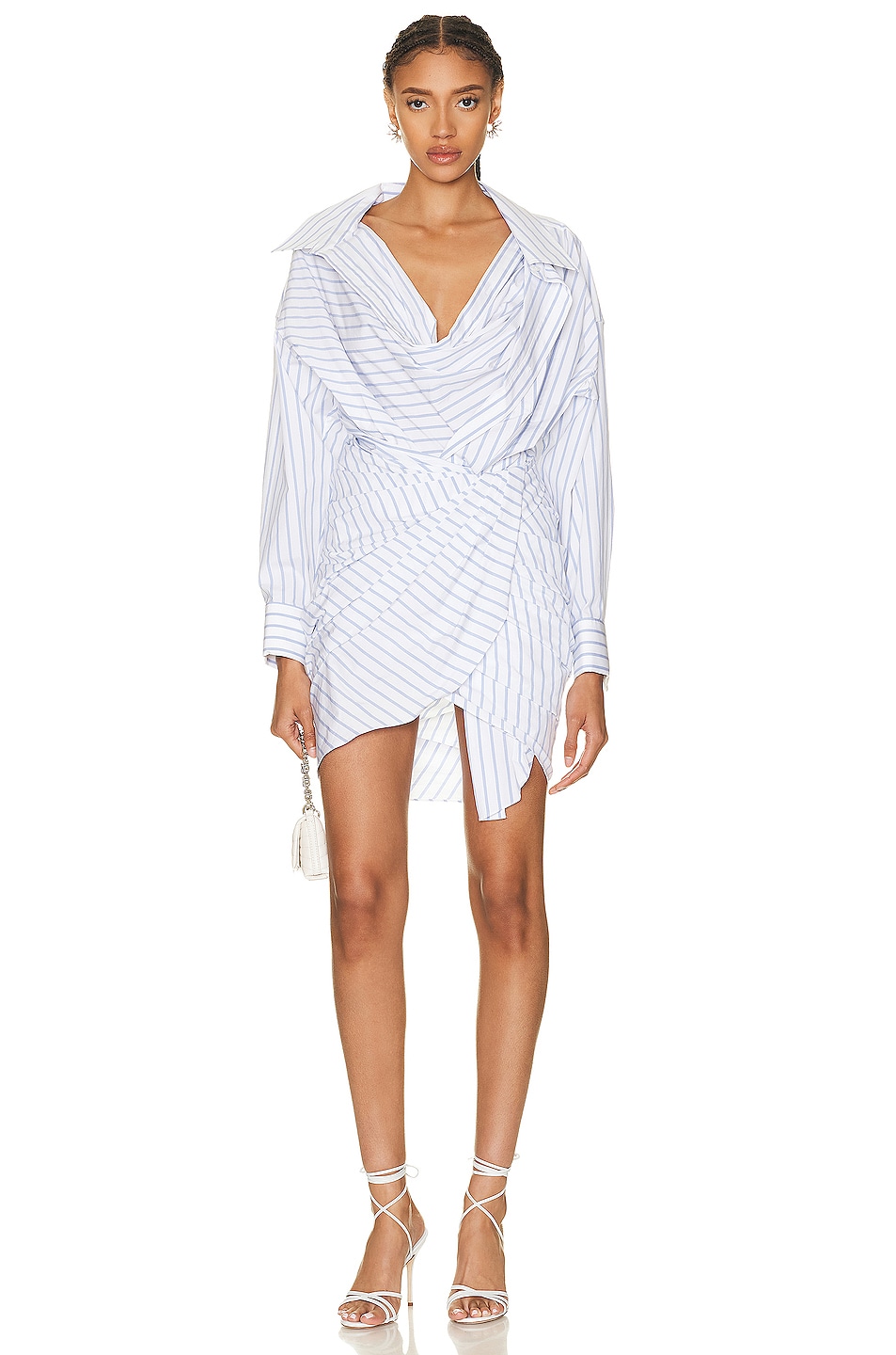 Image 1 of Alexander Wang Twisted Cowl Dress in White & Blue