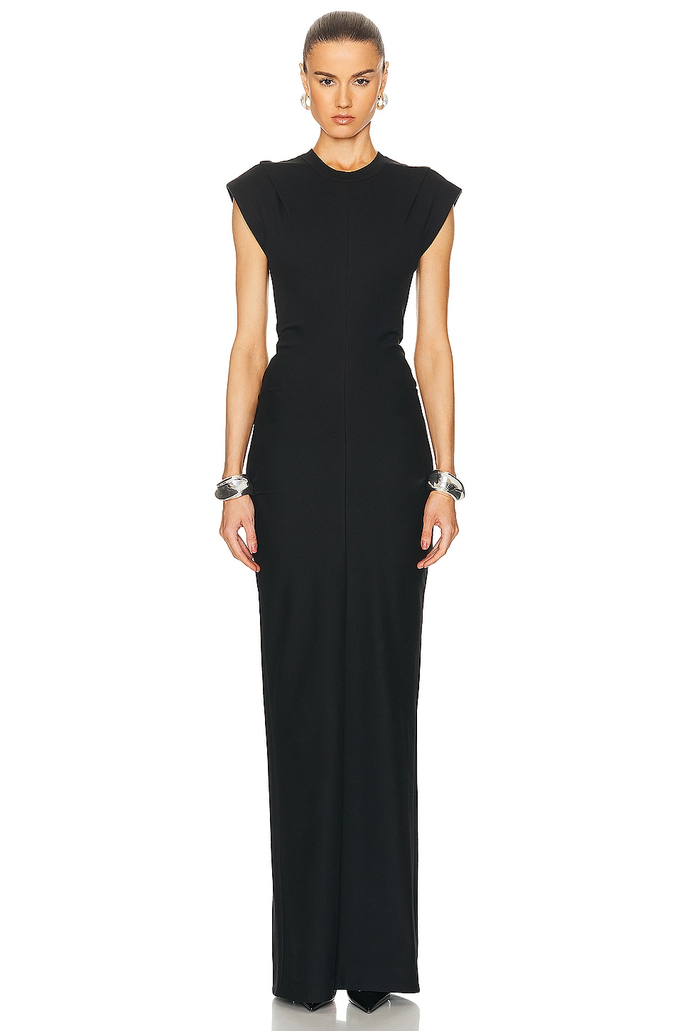 Image 1 of Alexander Wang Drop Shoulder Crew Neck Maxi Dress With Side Drape in Black