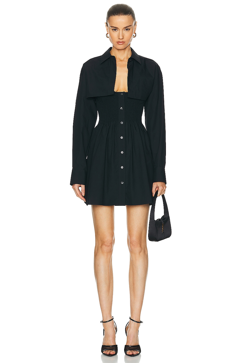 Image 1 of Alexander Wang Smocked Mini Dress With Overshirt in Black