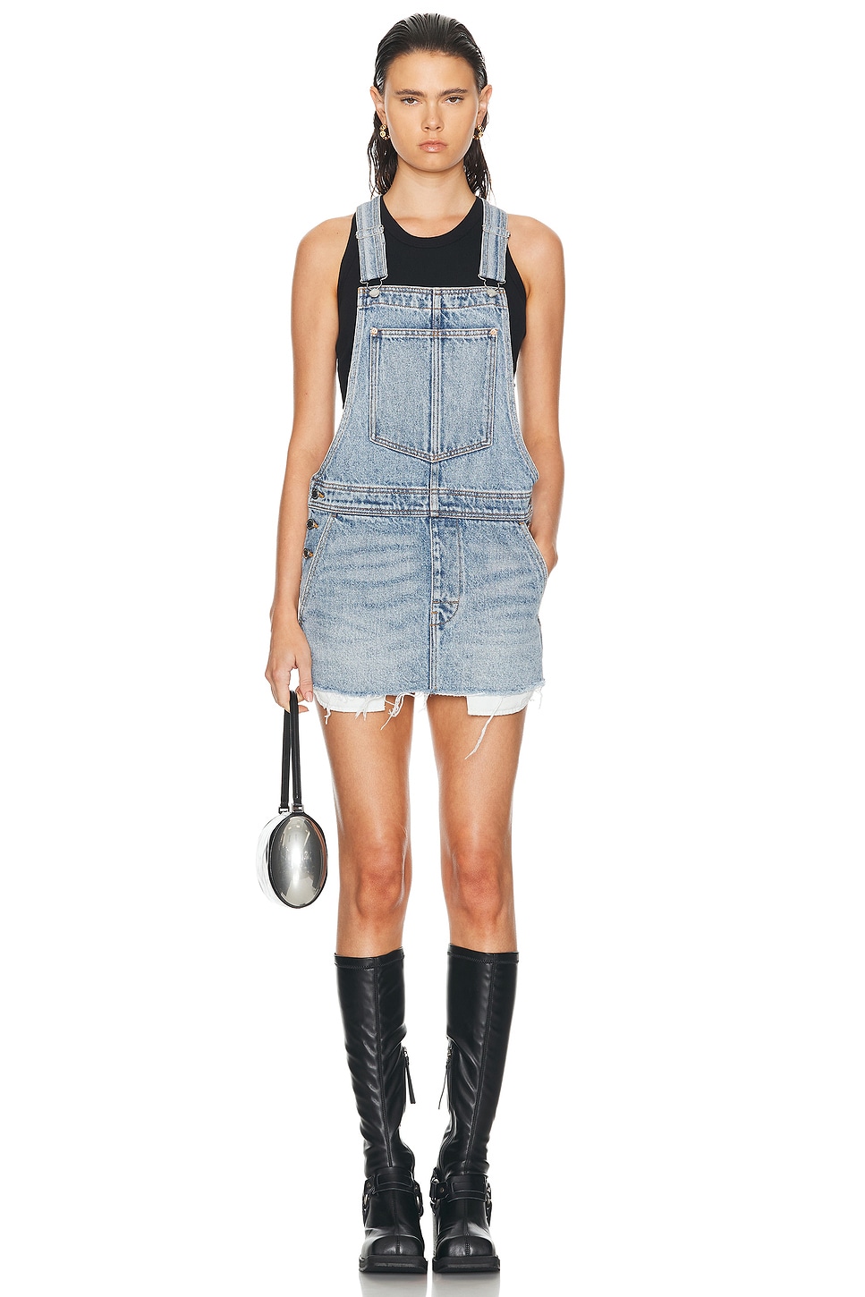 Image 1 of Alexander Wang Overall Mini Dress in Vintage Faded Indigo