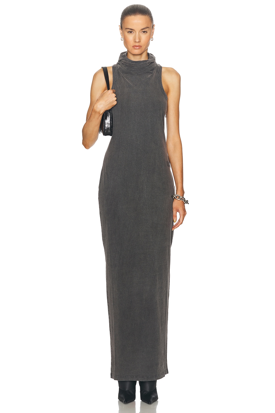 Image 1 of Alexander Wang Cowl Neck Long Dress in Washed Charcoal