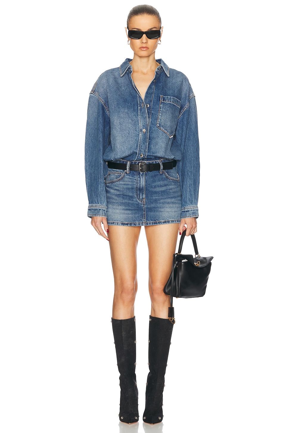 Mini Shirt Dress in Denim-Medium