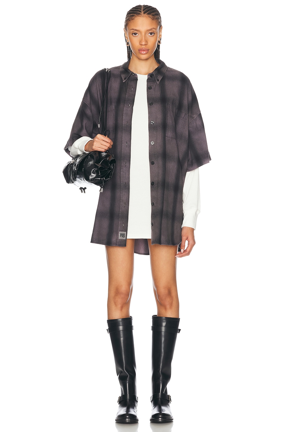 Alexander Wang Flannel Dress With Long Sleeve In Pink & Black Plaid