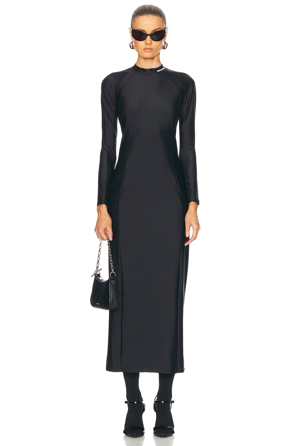 Rashguard Long Sleeve Midi Dress in Black