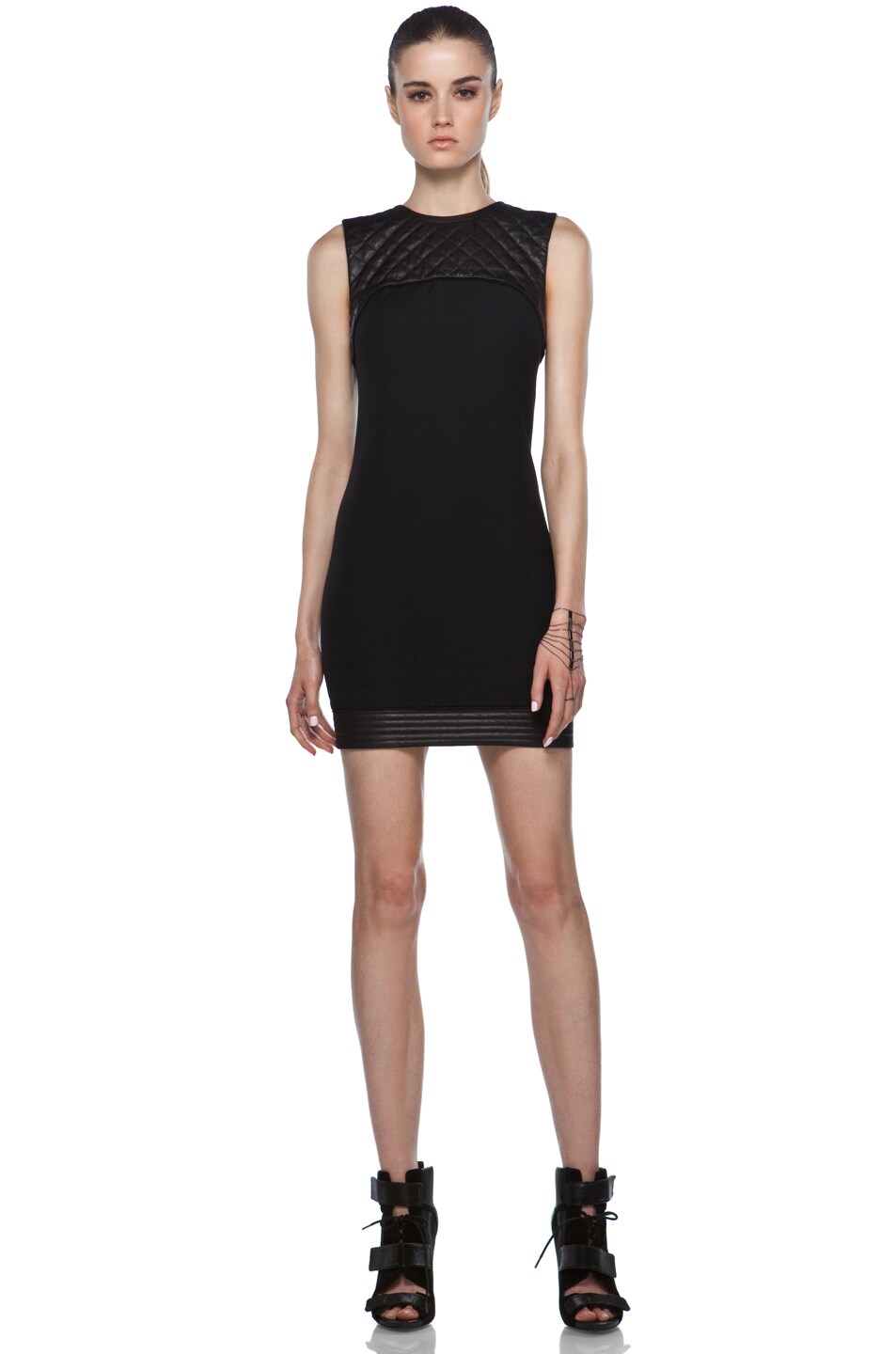 Image 1 of Alexander Wang Dress with Leather Quilted Yoke in Black