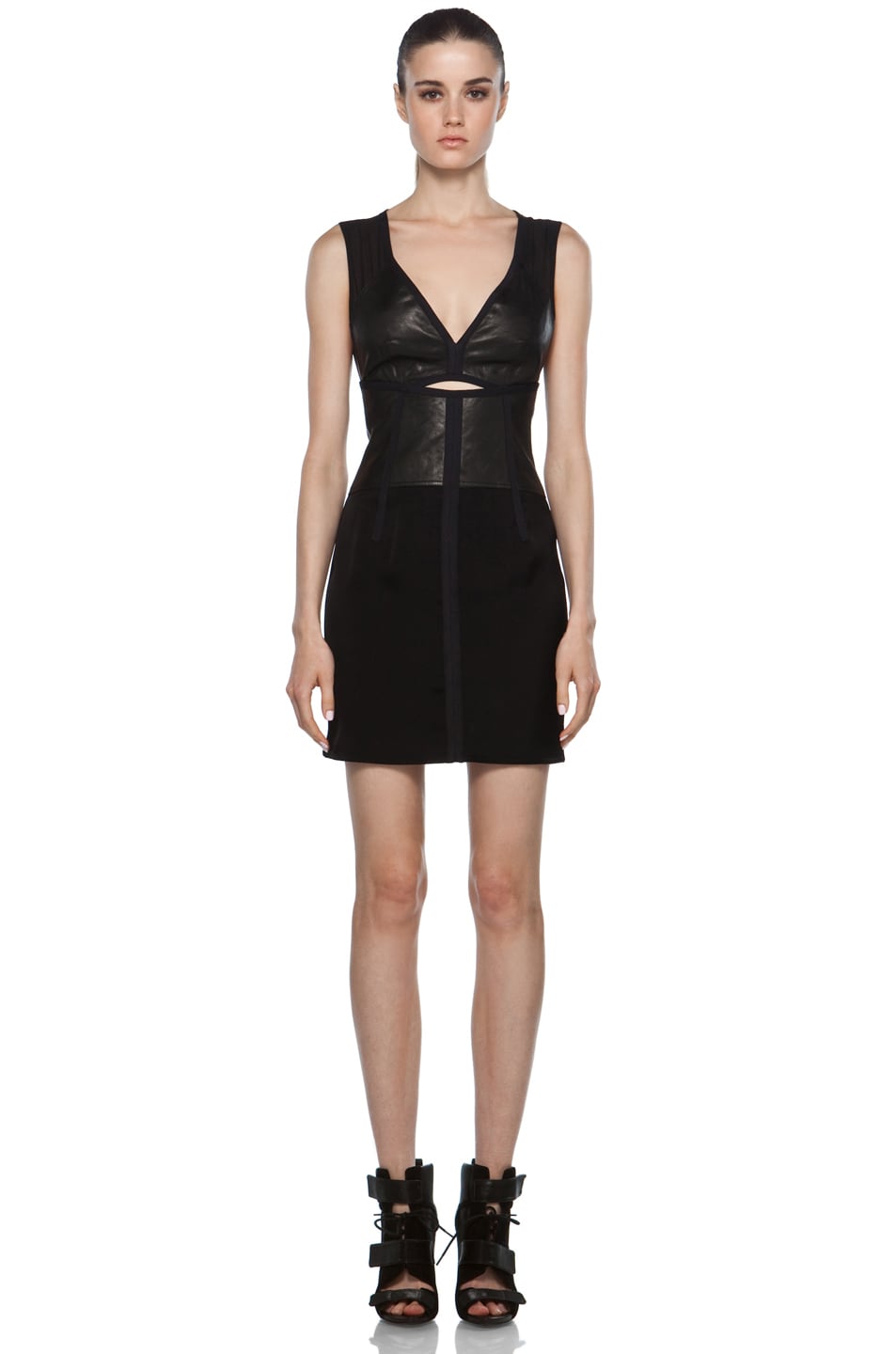 Image 1 of Alexander Wang Fitted Cut Out Leather Dress in Black