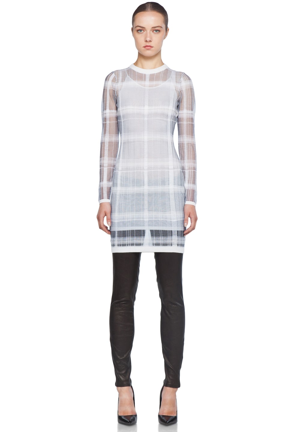 Image 1 of Alexander Wang Trompe L'oeil Plaid Dress with Slip in Ink