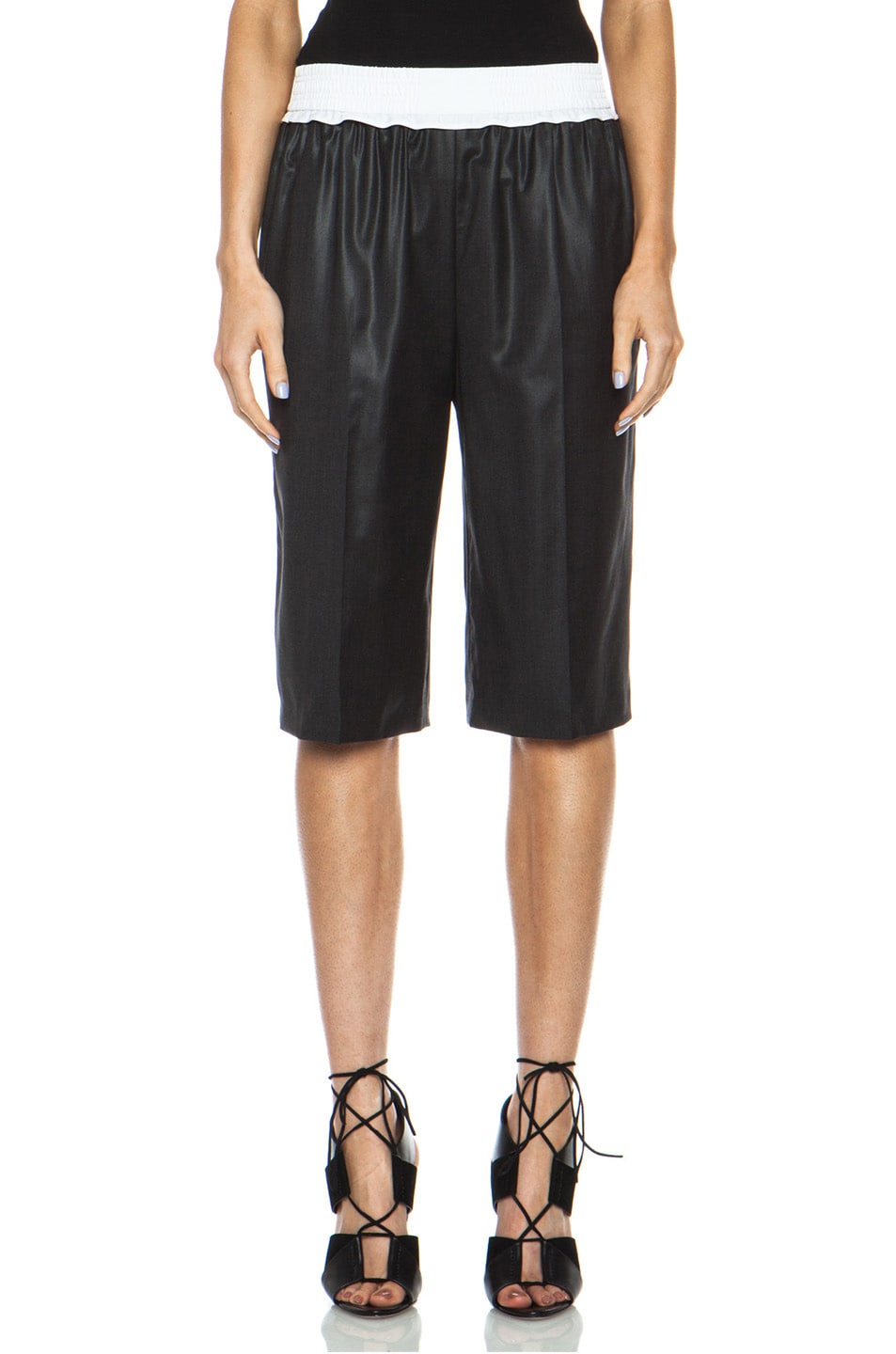 Image 1 of Alexander Wang Basketball Wool Shorts with Boxer Waistband in Charcoal