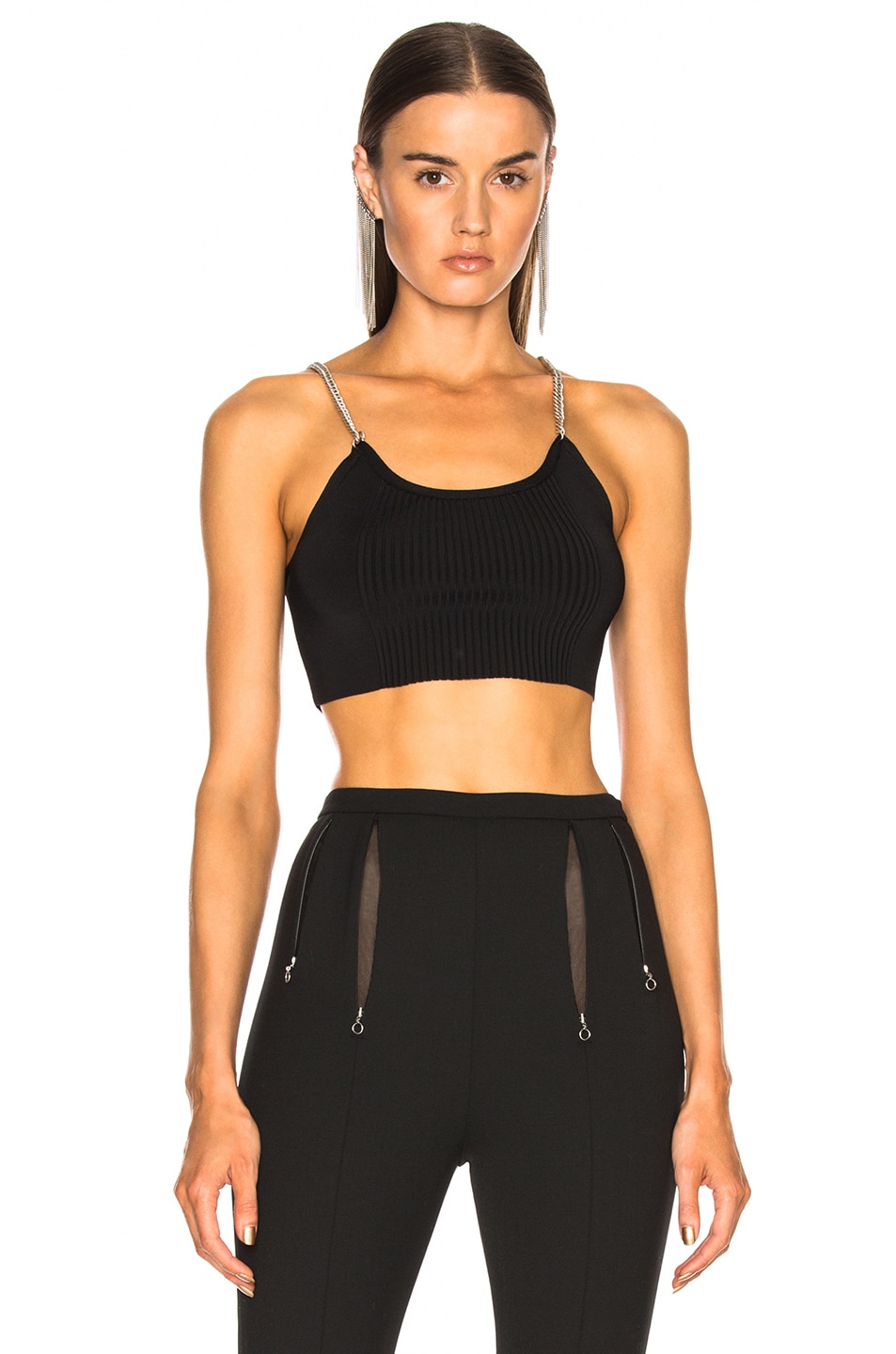 Image 1 of Alexander Wang Ribbed Bra Top with Chain Straps in Black