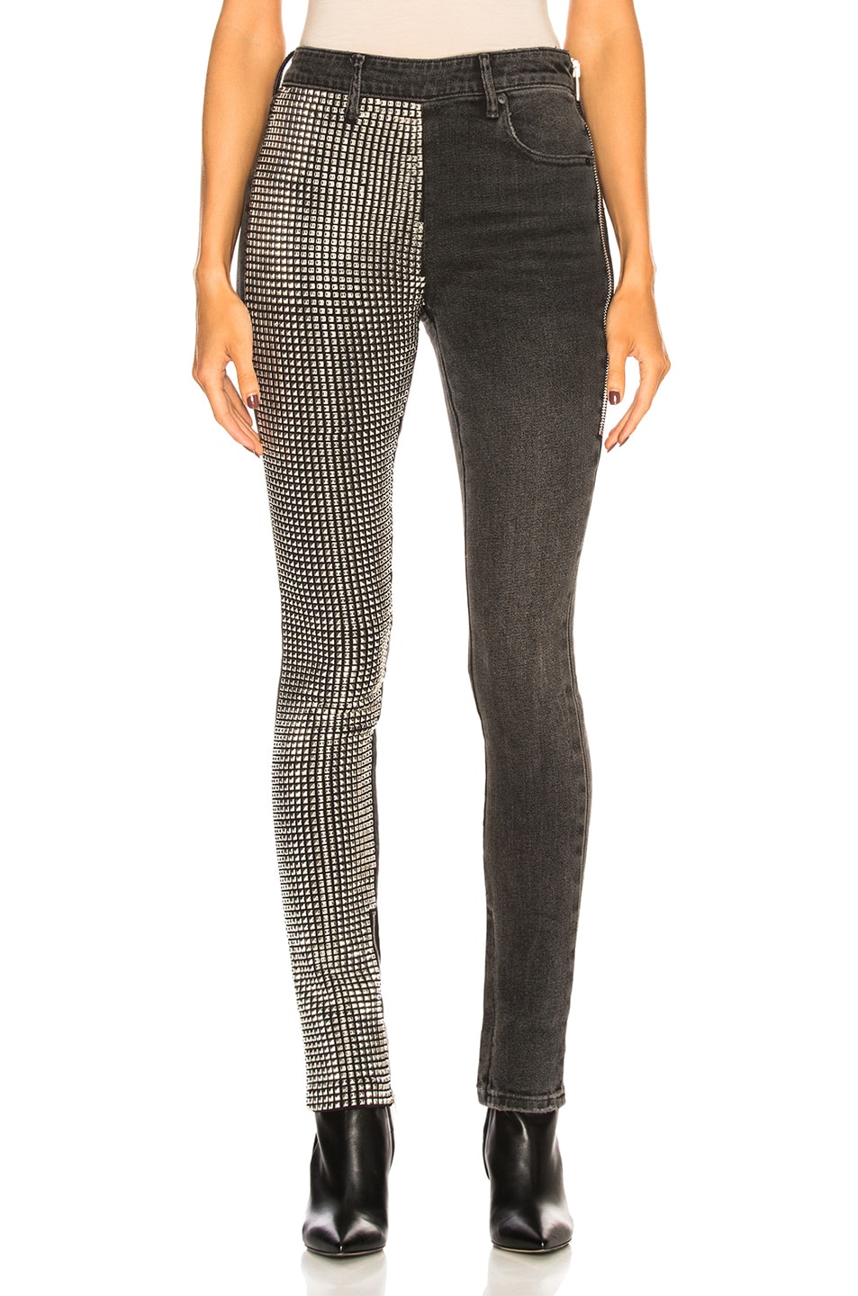 Image 1 of Alexander Wang Slim Slouch with Studded Paneled Leg in Grey Aged