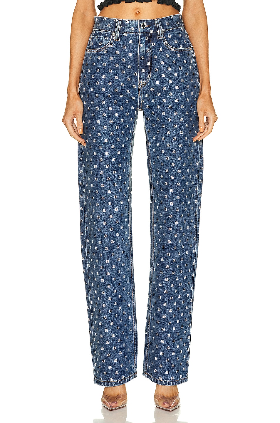Image 1 of Alexander Wang Crystal A Mid Rise Relaxed Straight Pant in Vintage Medium Indigo