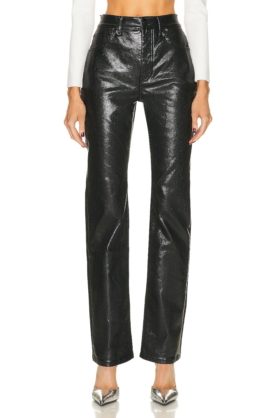 Image 1 of Alexander Wang Coated High Waist Slim Stacked Fly Pant in Black
