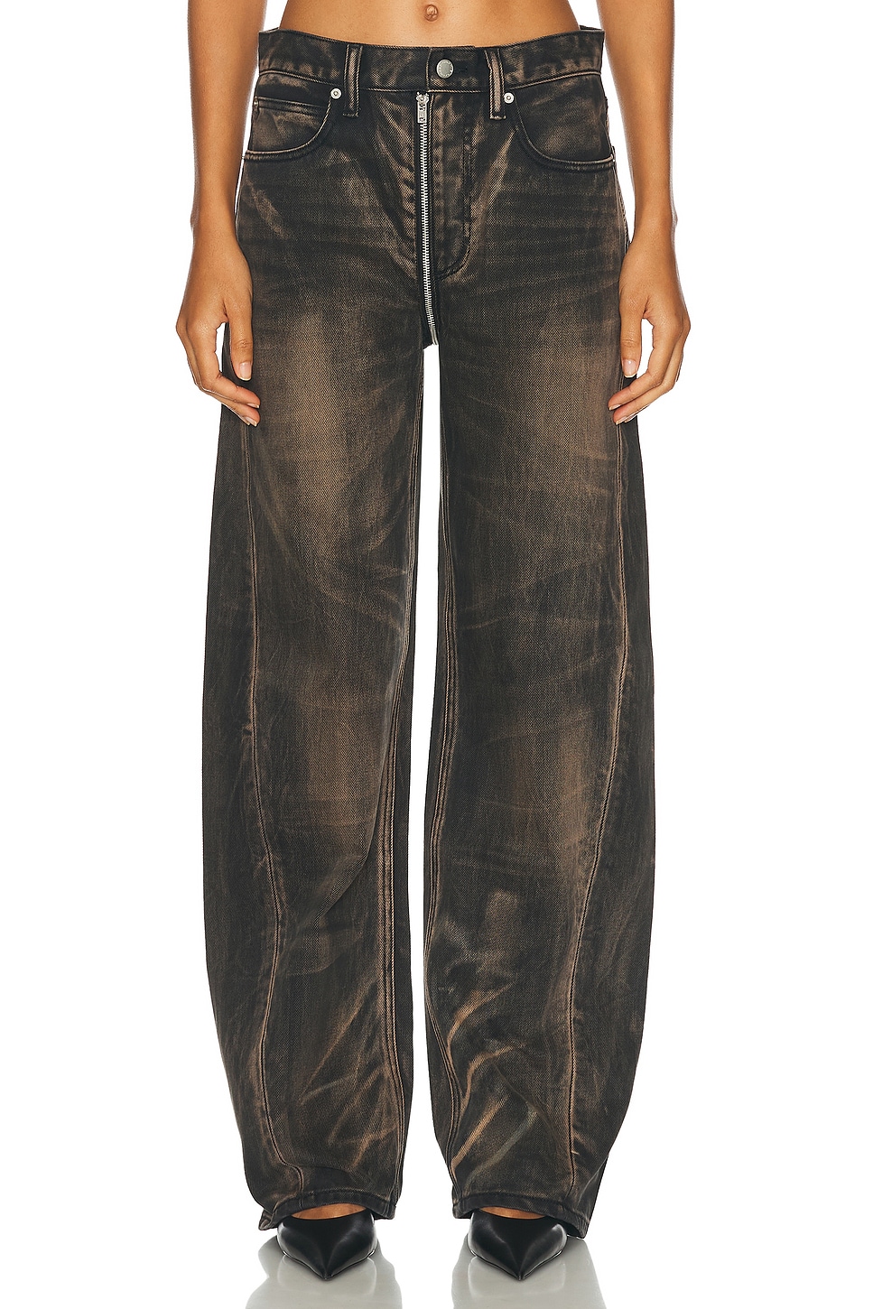 Image 1 of Alexander Wang Moto Wide Leg in Distressed Brown Overdye