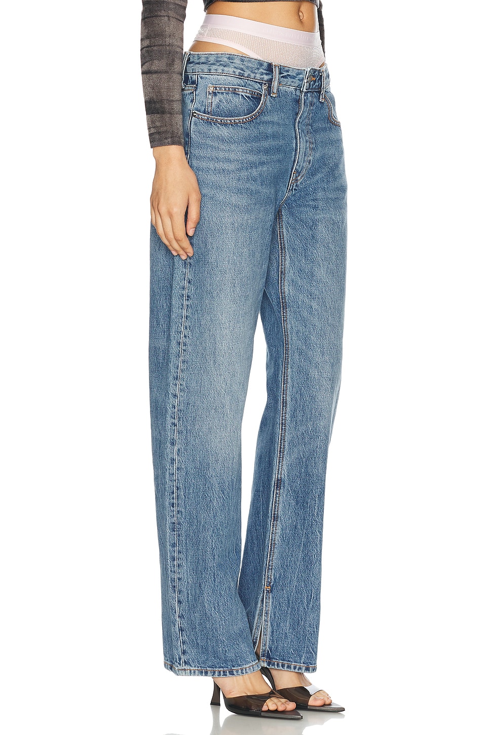 Alexander Wang Split Hem Wide Leg In Vintage Medium Indigo