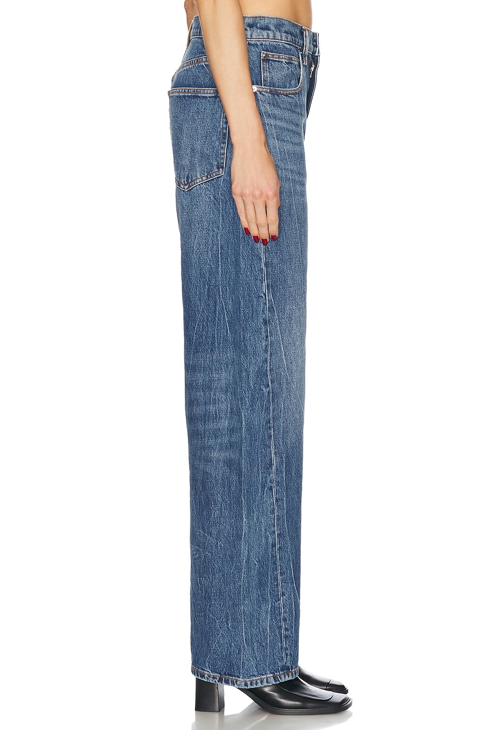 Shop Alexander Wang Balloon Embroidered Logo Wide Leg In Tumbled Medium Indigo