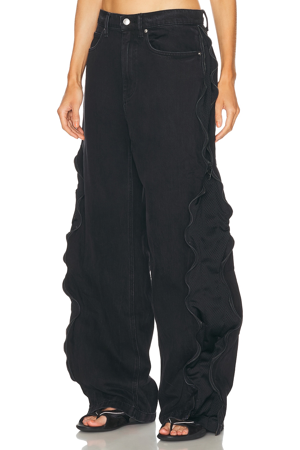 Image 1 of Alexander Wang Curved Zipper Horeshoe Leg in Faded Black