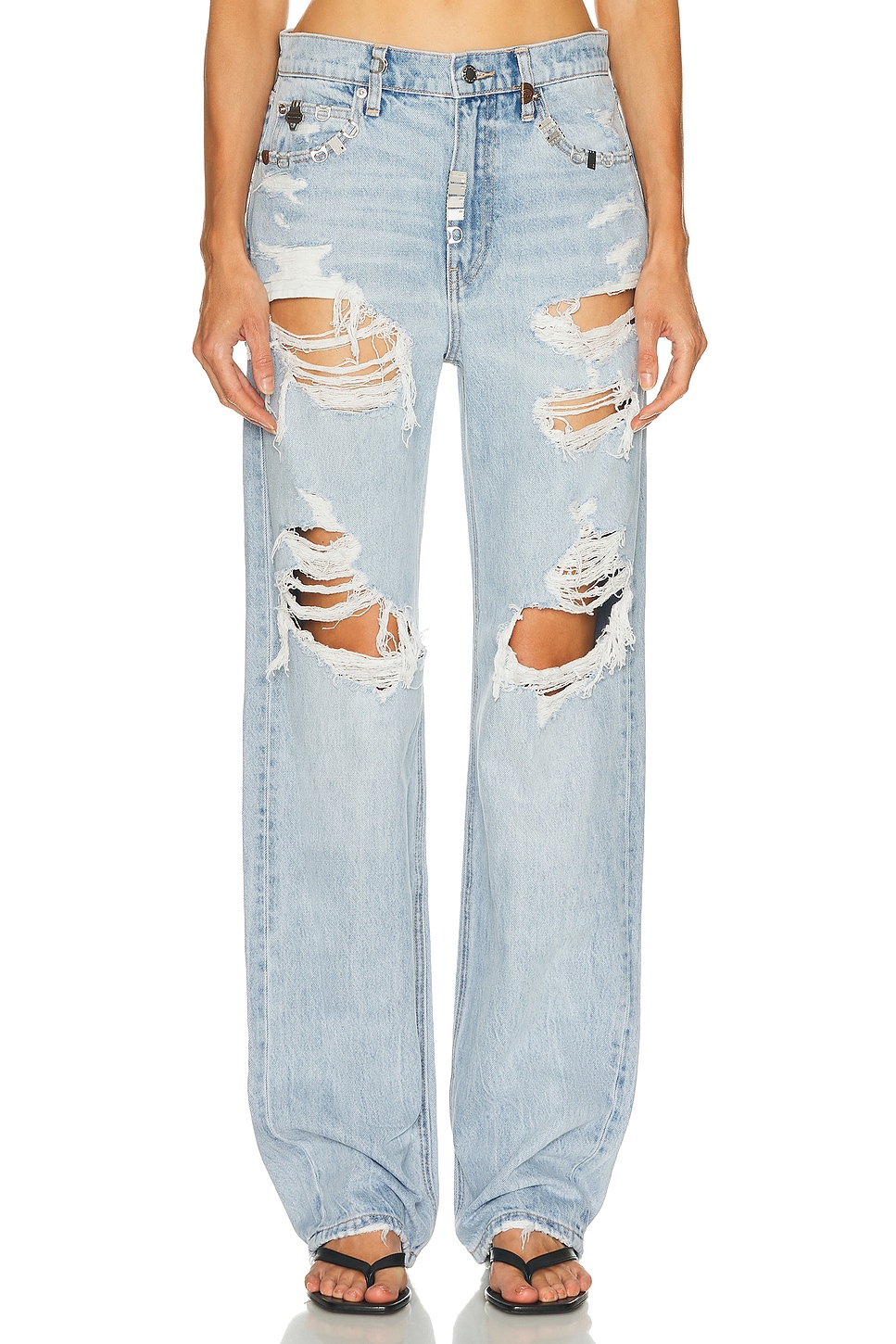 Distressed Mid Rise Wide Leg in Blue