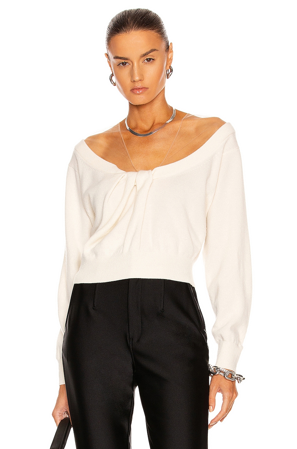 Image 1 of Alexander Wang Cropped Drape Neck Sweater in Ivory
