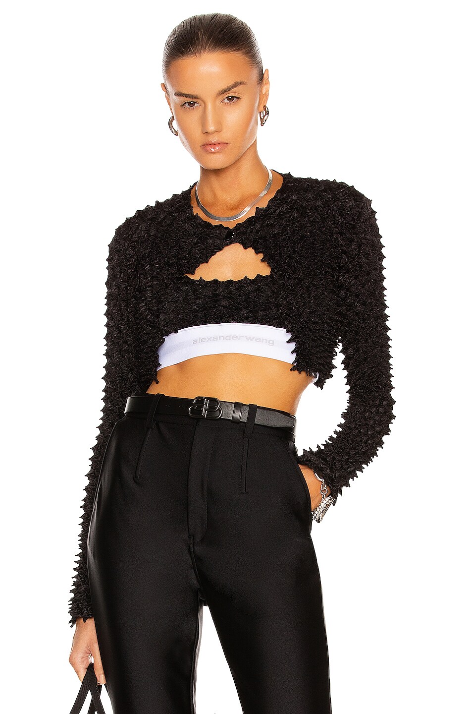 Image 1 of Alexander Wang Cropped Snap Front Cardigan in Black