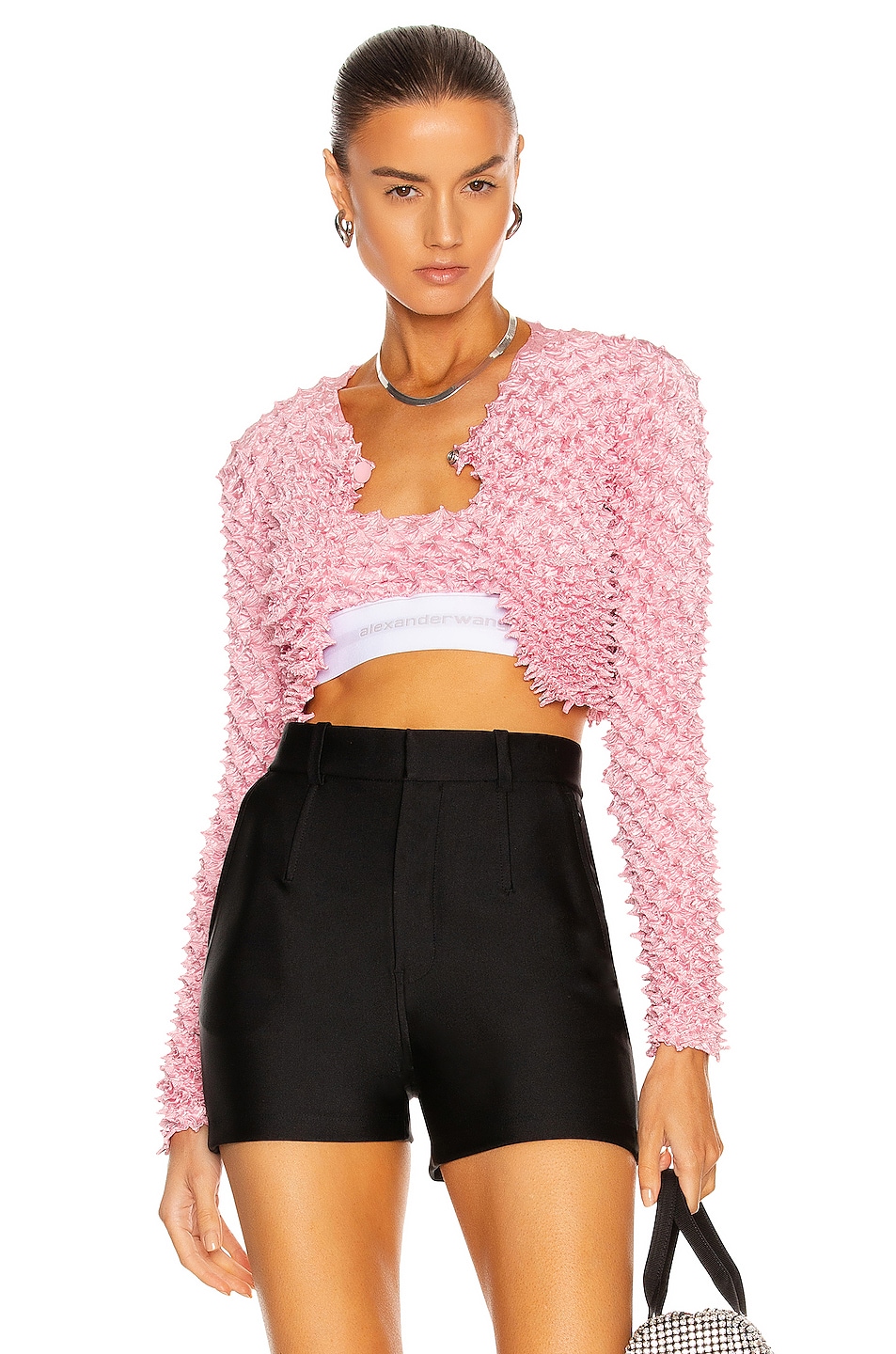 Image 1 of Alexander Wang Cropped Snap Front Cardigan in Sunbleach Desert Flower