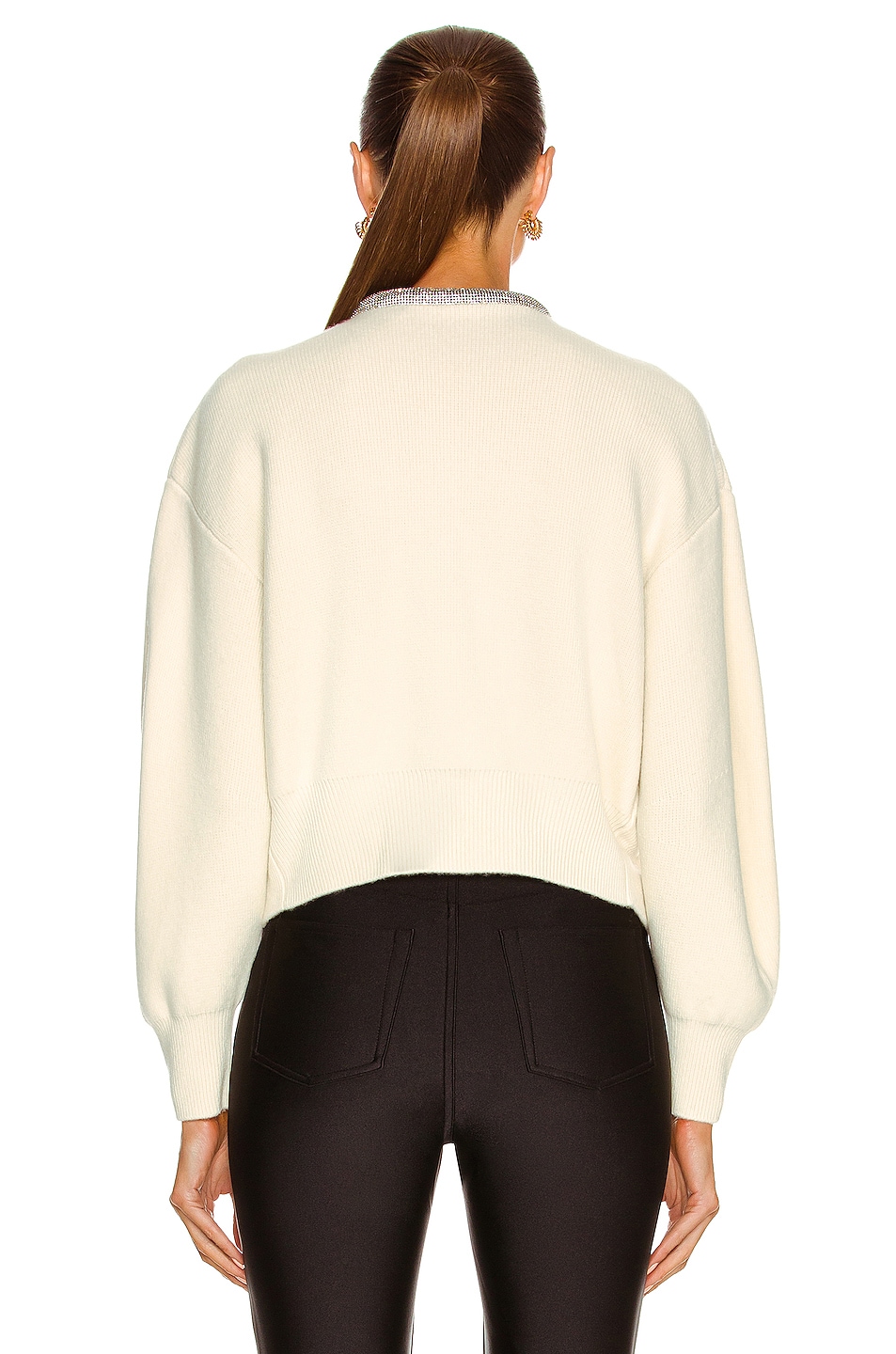 Alexander Wang Crystal Tubular Trim Cropped Cardigan in Ivory | FWRD