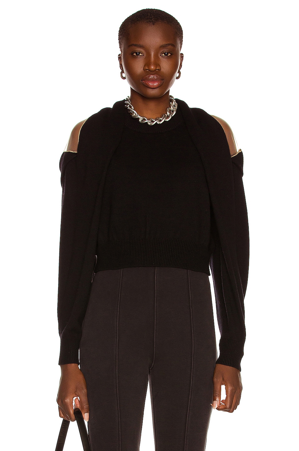 Image 1 of Alexander Wang Over the Shoulder Illusion Tulle Sweater in Black