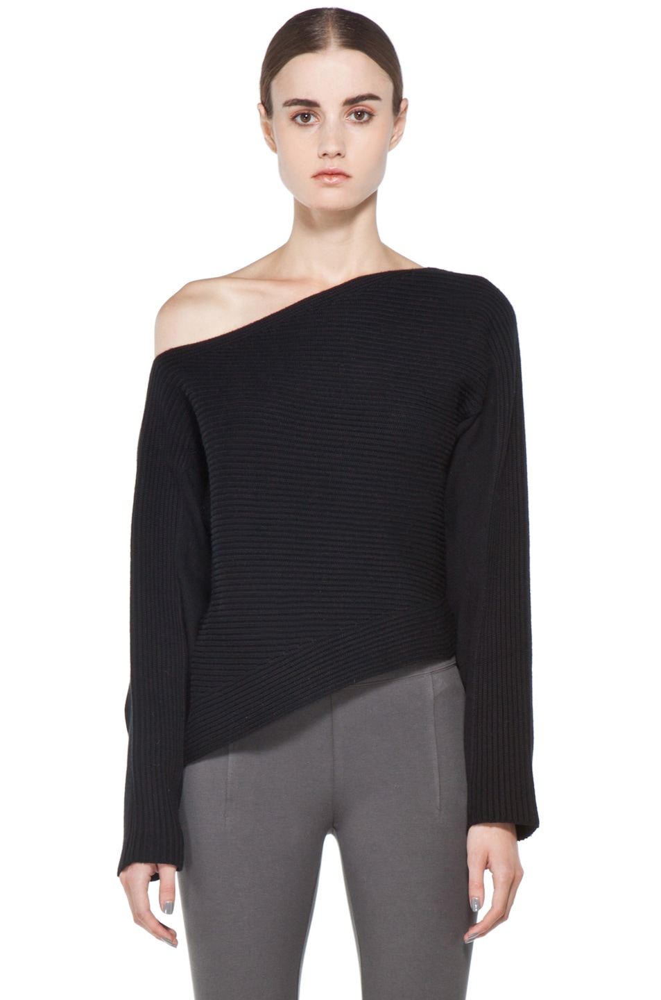 Image 1 of Alexander Wang Patchwork Stitch Asymmetrical Crop Top in Black