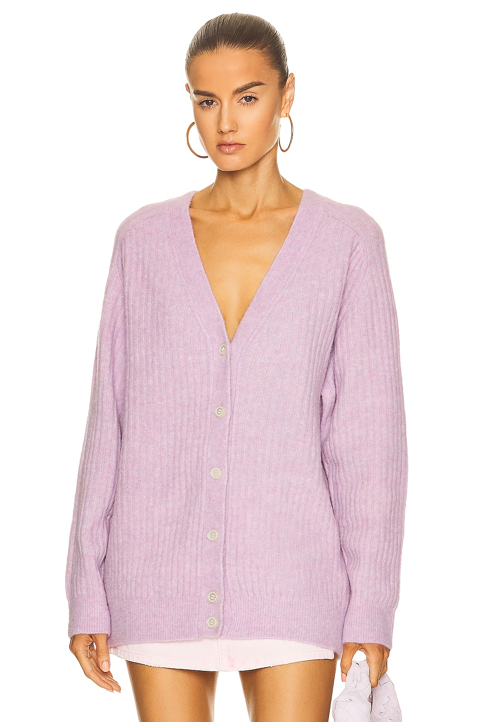 Image 1 of Alexander Wang Wide Rib Cardigan in Lavender Frost