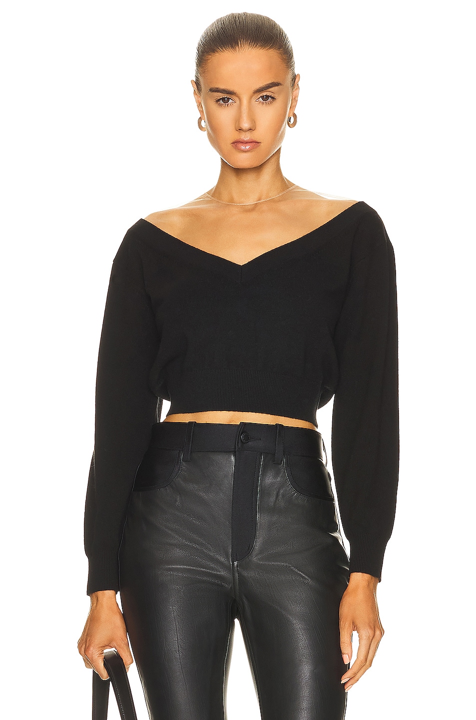 Image 1 of Alexander Wang Cropped V Neck Illusion Sweater in Black