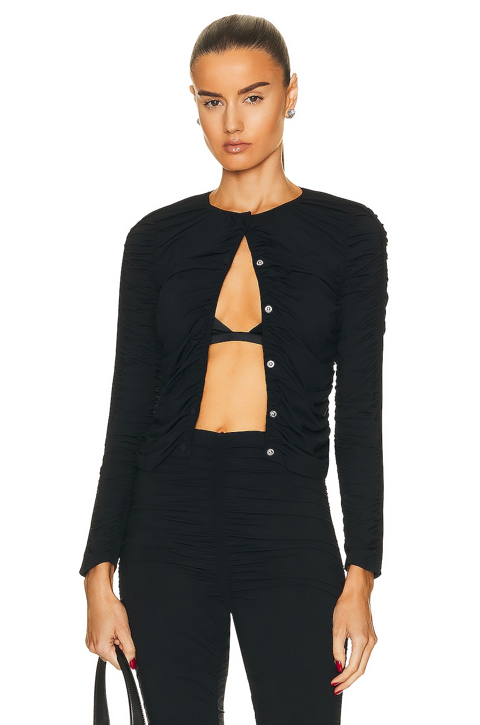 Image 1 of Alexander Wang Ruched Cardigan in Black