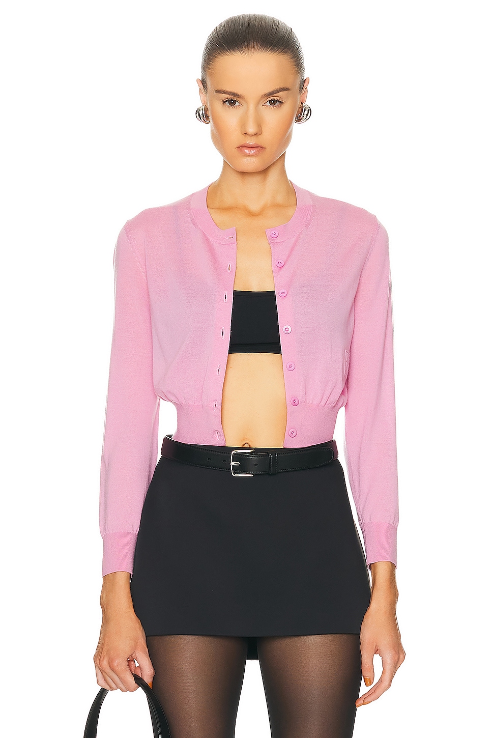 Image 1 of Alexander Wang Cropped Crewneck Cardigan in Candy Pink