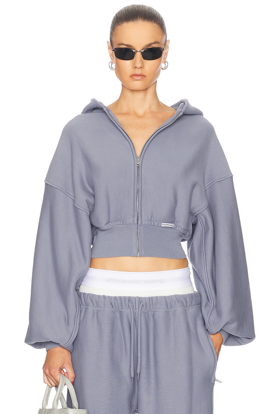 Cropped Up Zip Up Jacket in Blue