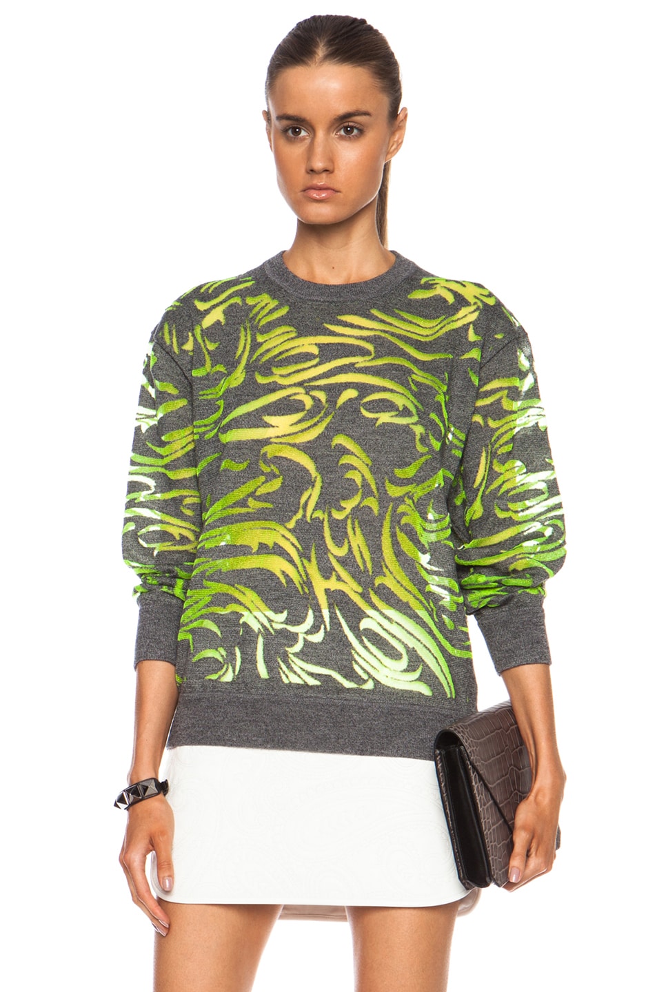 Image 1 of Alexander Wang Burnout Paisley Wool-Blend Pullover in Citrine