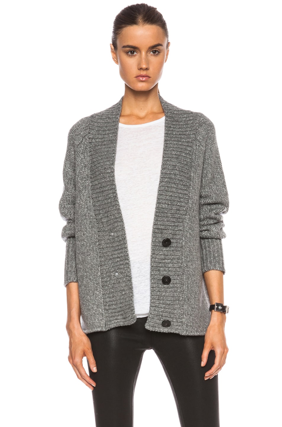 Image 1 of Alexander Wang Oversized Wool-Blend Cardigan in Gas