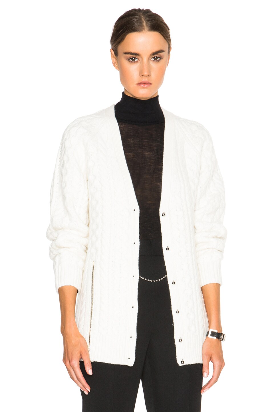 Image 1 of Alexander Wang Felted Split Cable Cardigan in Apen