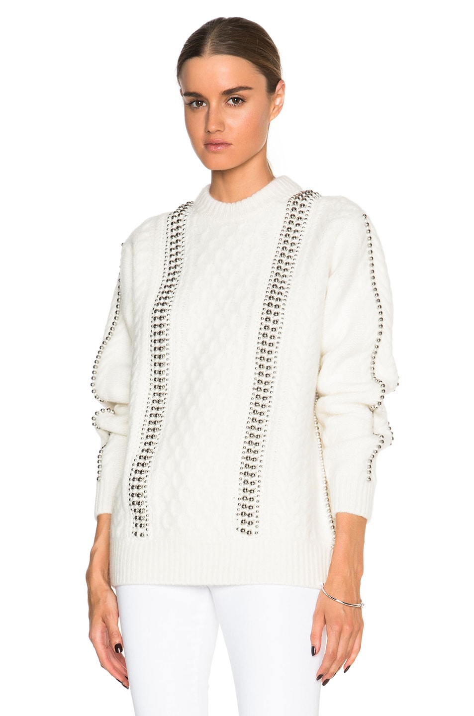 Image 1 of Alexander Wang Felted Cable Crochet Ball Chain Pullover in Apen