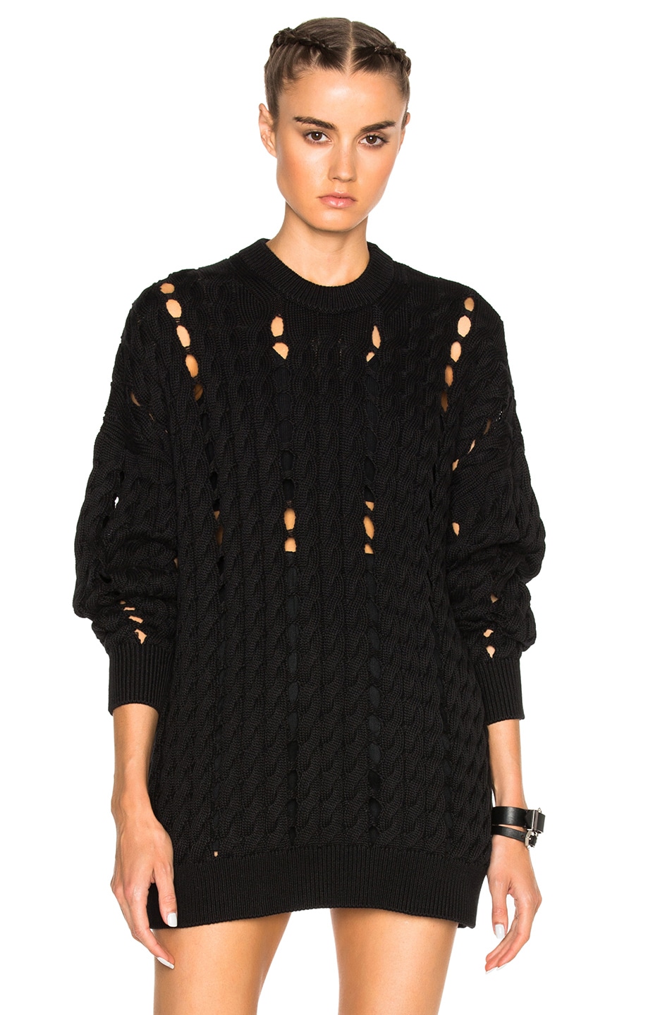 Image 1 of Alexander Wang Cable Knit Crewneck Sweater in Jet