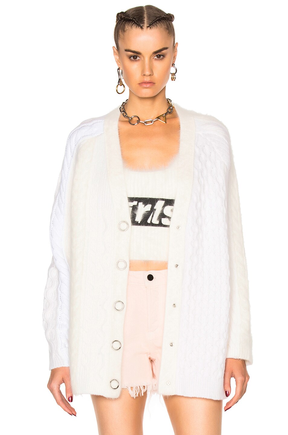 Image 1 of Alexander Wang Ring Snap Cardigan in Ivory