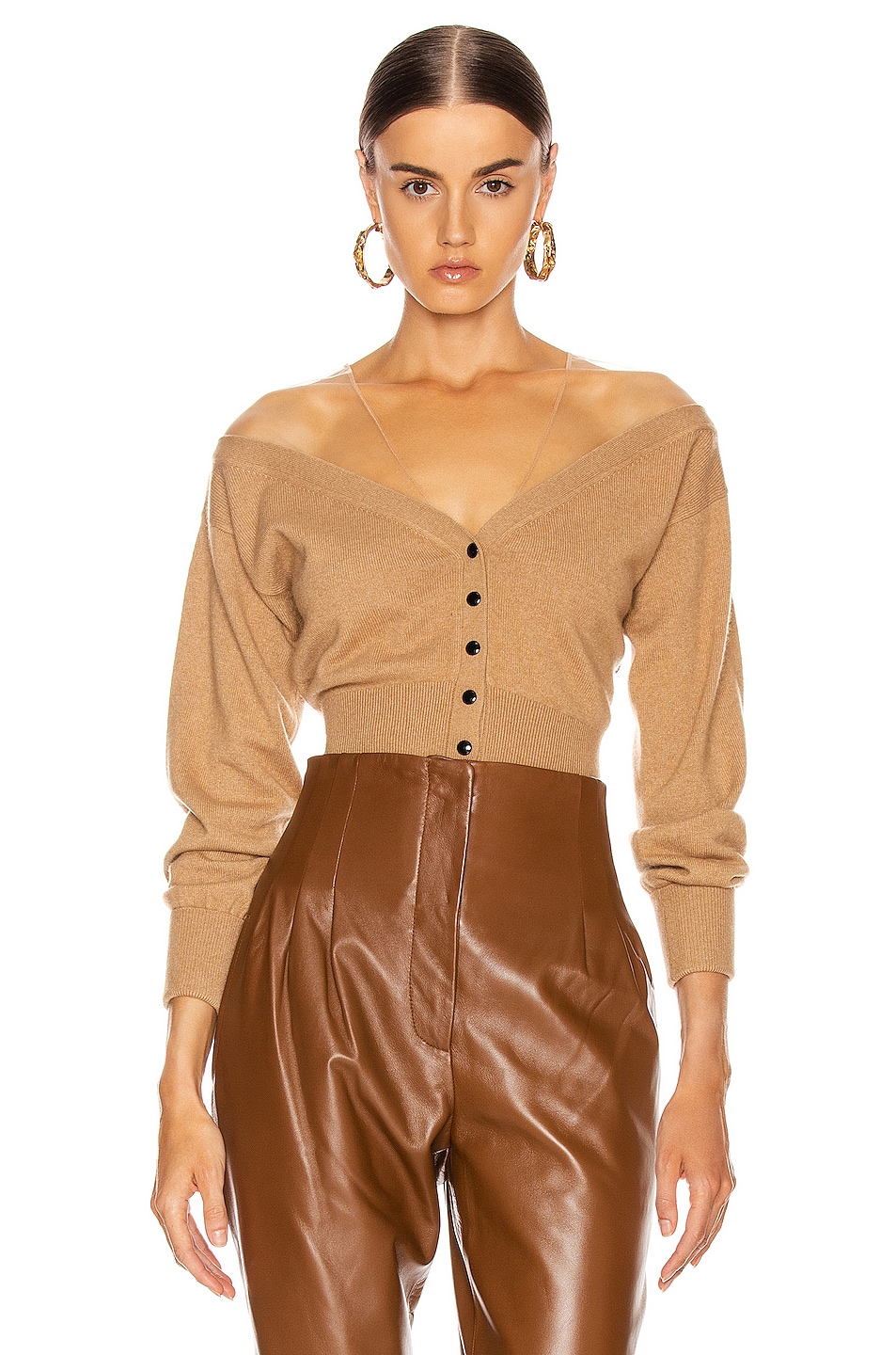 Image 1 of Alexander Wang Cropped Cardigan Top in Camel