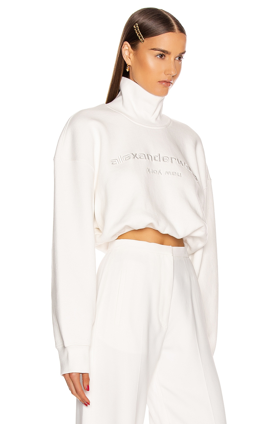 Alexander Wang Cropped Mock Neck Sweatshirt in White | FWRD