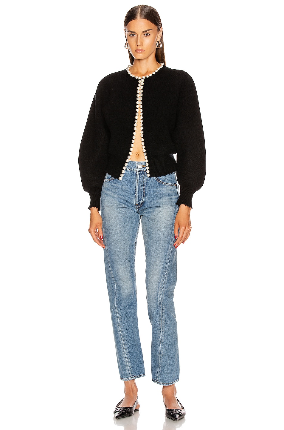 Alexander Wang Pearl Placket Cropped Cardigan in Black | FWRD