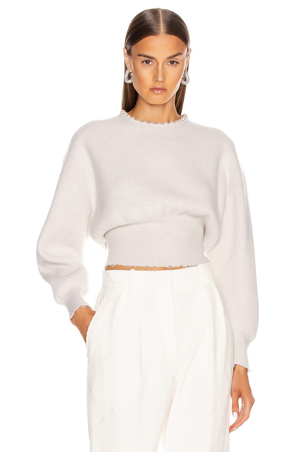 Image 1 of Alexander Wang Pearl Necklace Crew Neck Sweater in Ivory