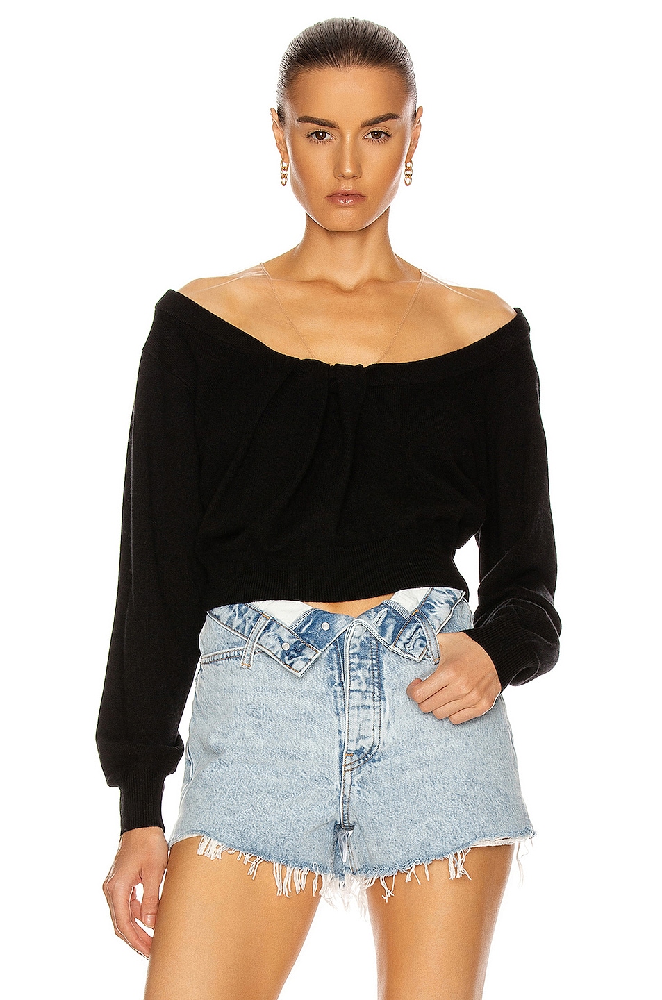 Image 1 of Alexander Wang Cropped Drape Neck Sweater in Black