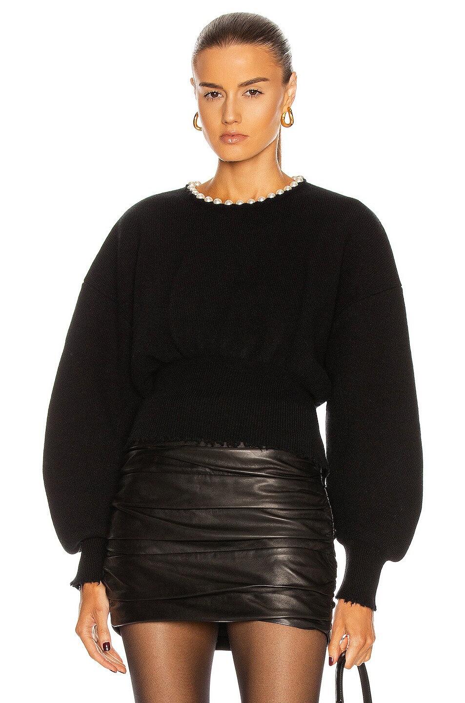 Image 1 of Alexander Wang Pearl Necklace Crew Neck Sweater in Black