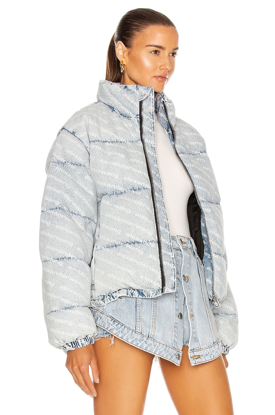 Alexander Wang Logo Puffer Jacket in Pebble Bleach & White | FWRD