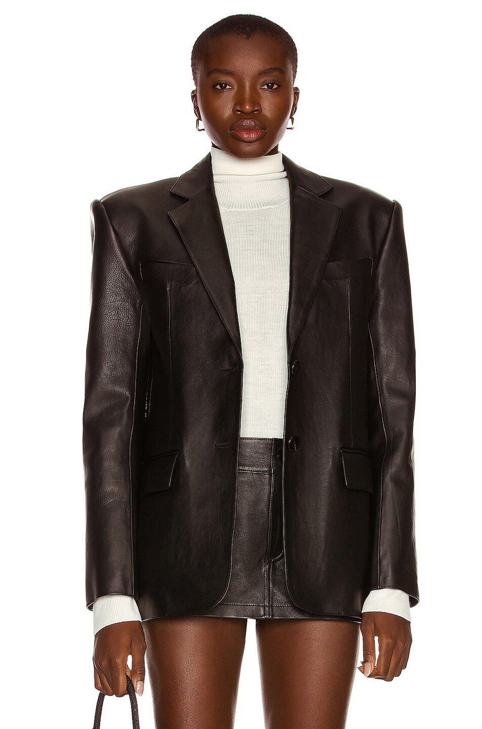 Image 1 of Alexander Wang Leather Boxy Blazer in Black