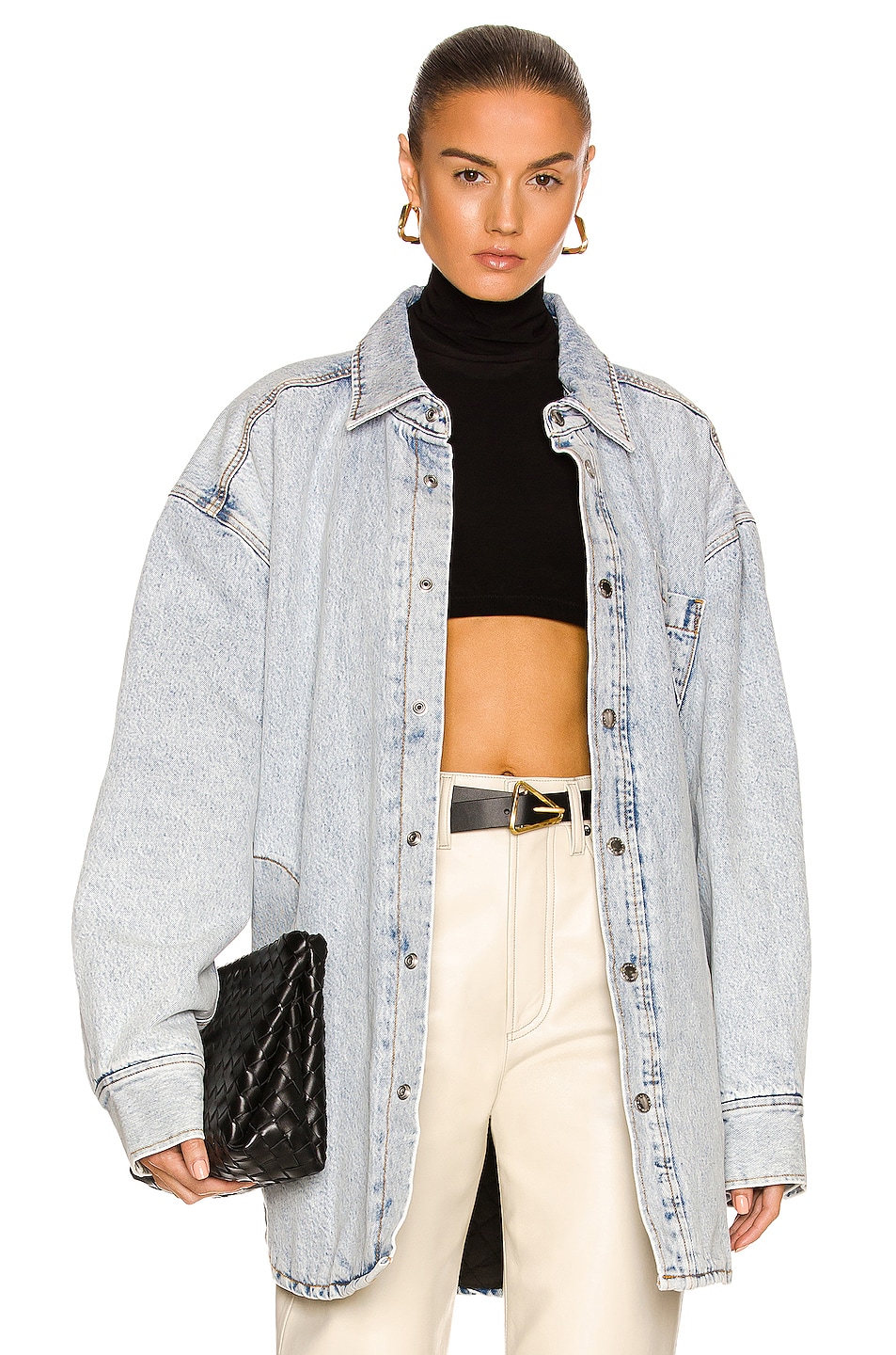 Image 1 of Alexander Wang Mid Length Quilted Shirt Coat in Pebble Bleach
