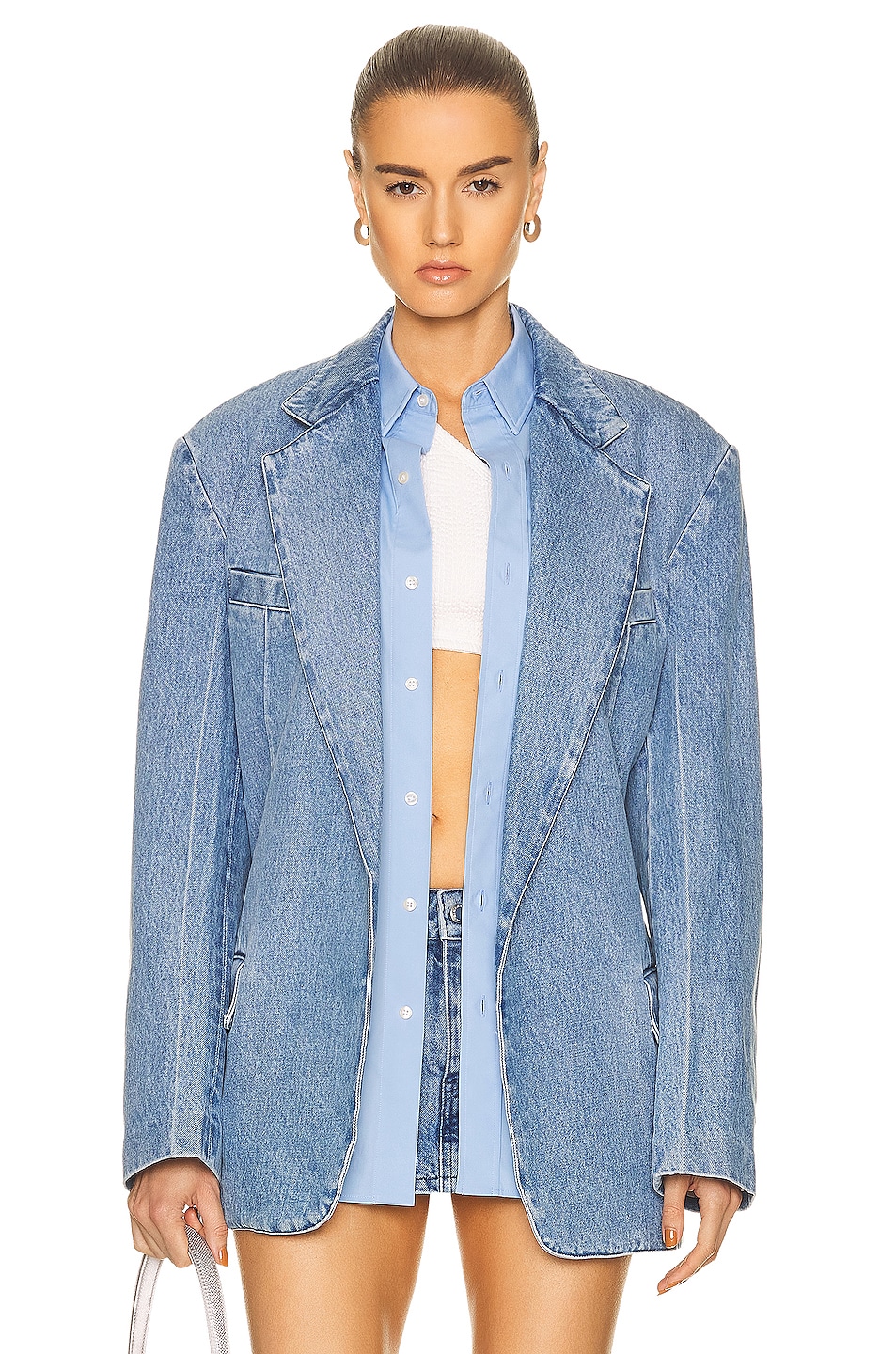Image 1 of Alexander Wang Double Breasted Boxy Blazer in Medium Marbled Blue