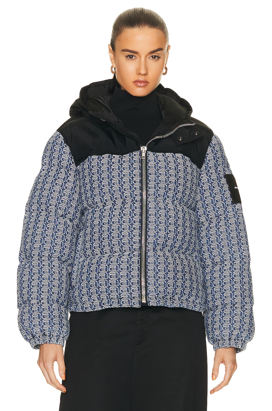 Alexander Wang Logo Jacquard Colorblock Puffer Jacket in Deep Blue | FWRD